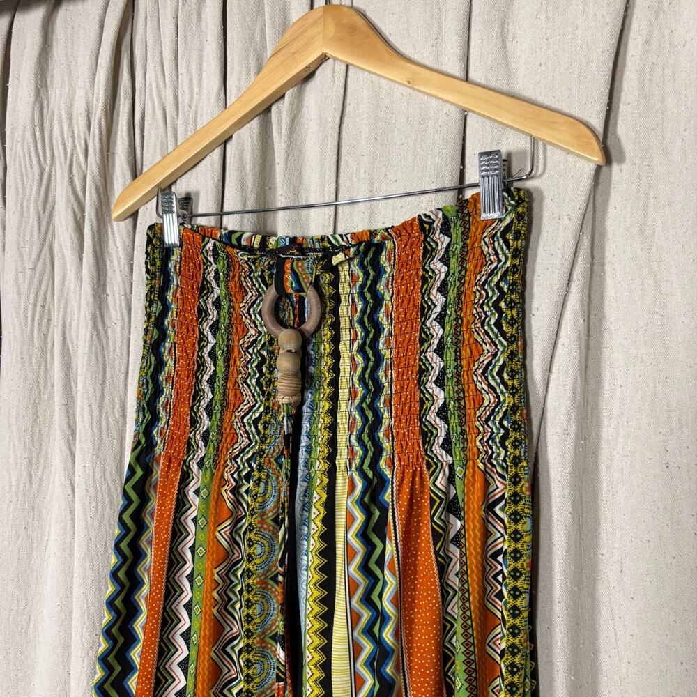 Boho Tribal Print Hi-Low Dress Smocked Strapless Multi M-XL
